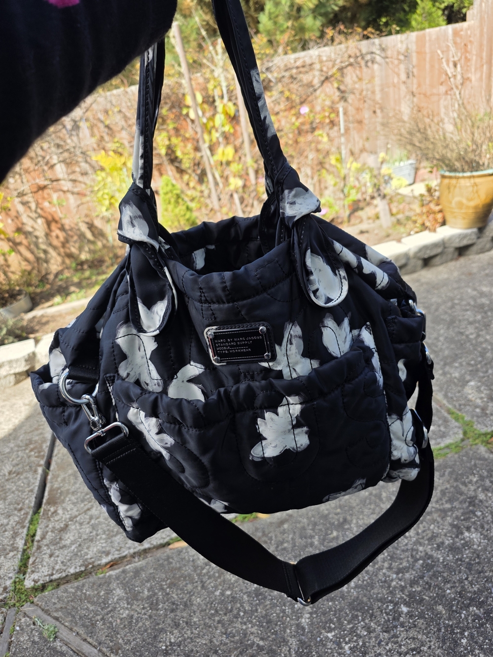 Marc by Marc Jacobs Black/White Nylon Floral Pretty Tate Tote